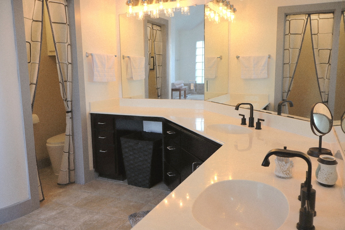 This bathroom includes a double sink.