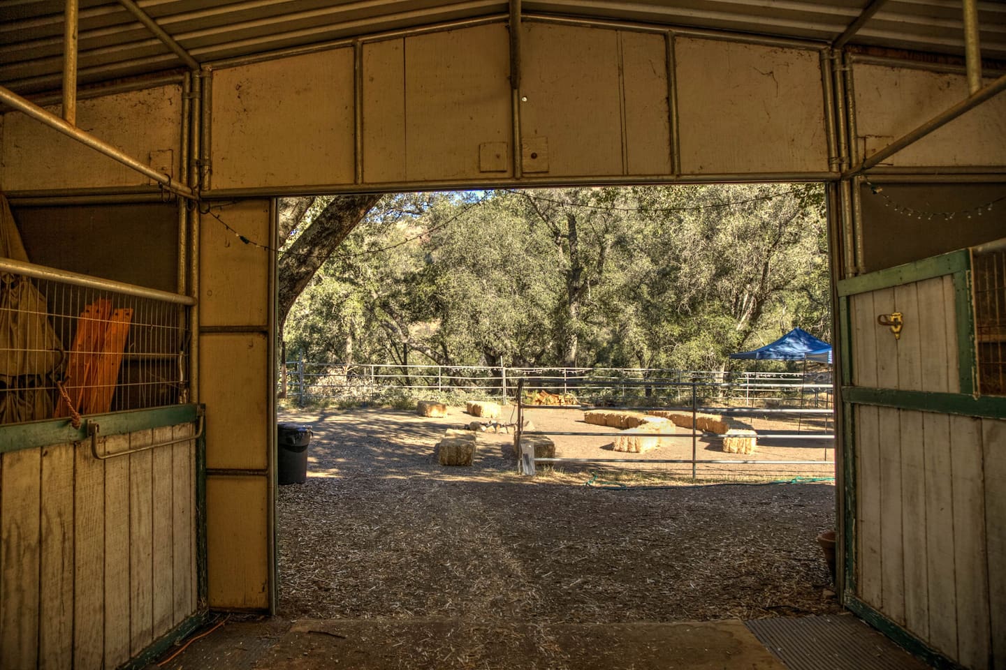 Stables looking out to corral