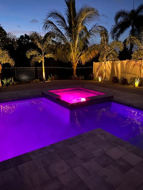 Pool & Hot tub at night.