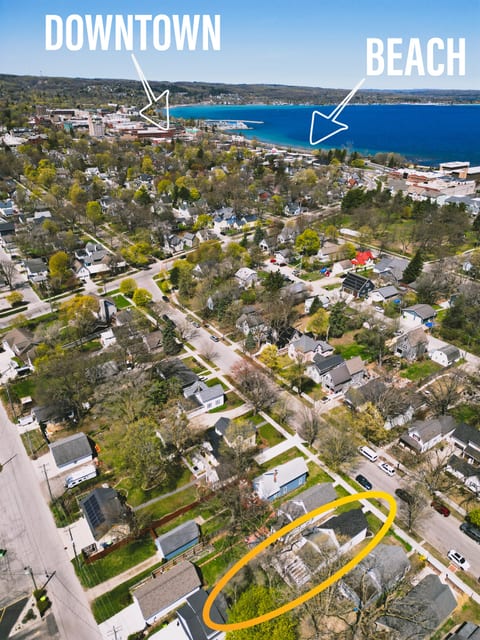 Aerial view of Kash’s Kottage in Traverse City neighborhood