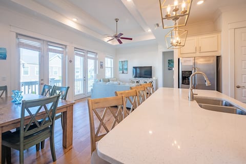 55" Smart TV can be viewed from dining room and kitchen.