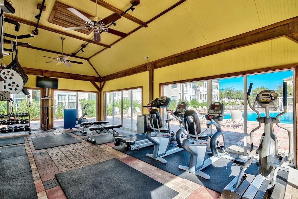 View  of pool while working out.