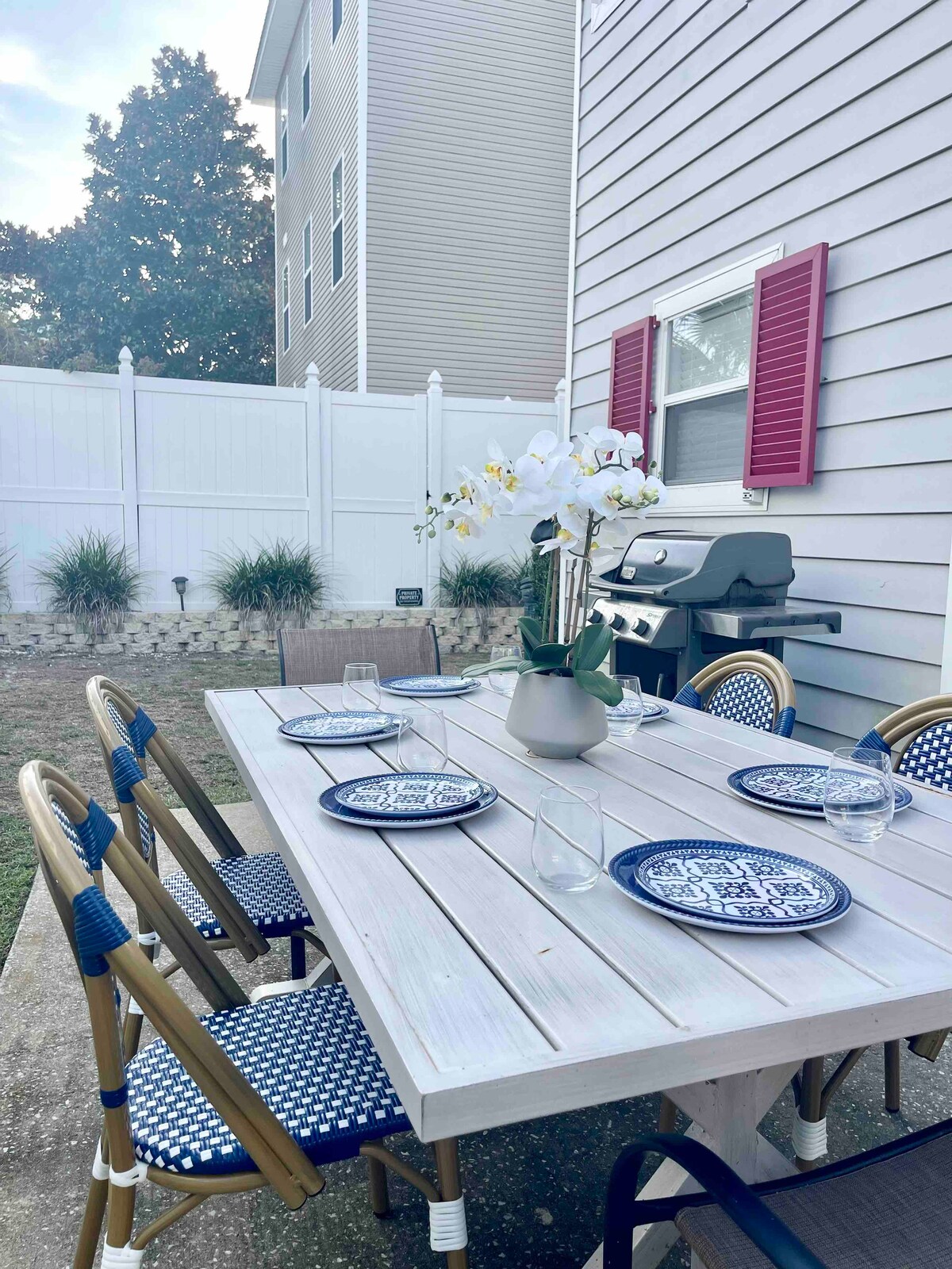 Enjoy grilling and dining in our private backyard.