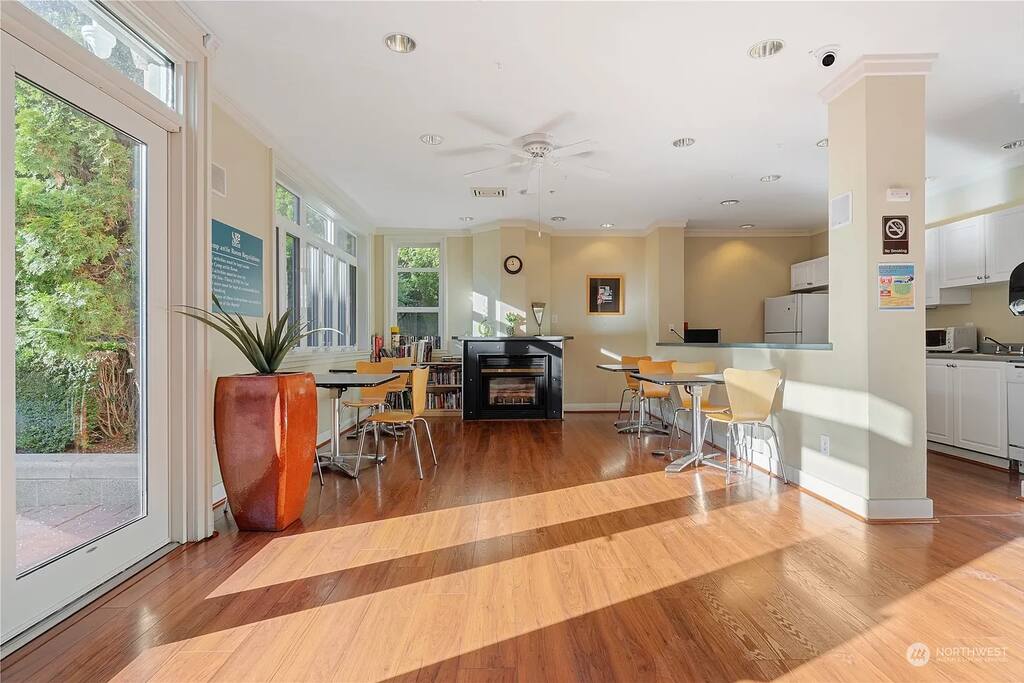 Work, study, or play in the 3rd floor lounge in front of the fireplace.