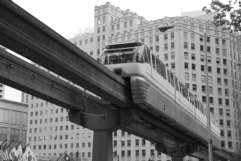 Ride on the monorail from the 1962 Worlds Fair