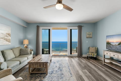 Relax in the spacious living area with Gulf views and Smart TV.