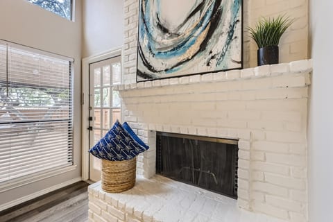 Cozy wood burning fireplace