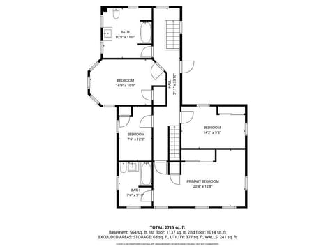Spacious 4BR, 2BA upper level with large primary and bay window