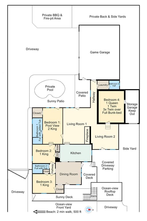 Elegant Huge Ocean View 4 King, Private Pool, Huge Yard, Enormous Game Garage, BBQ, & Rooftop Deck