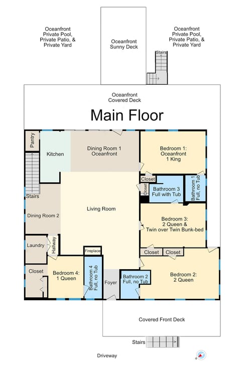 Posh Ocean Front: Huge Private Pool, Yard, Spa, Patio & Deck, BBQ, Game Room with 4 En-Suite Bathrooms