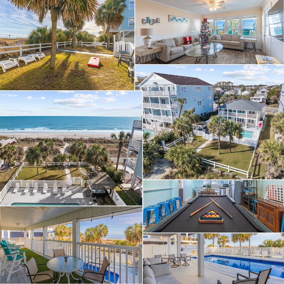 Lavish Accessible, On Ocean, 4 King Beds, Huge Private Pool, Yard, Spa, Patio, BBQ, & Game Tables - North Myrtle Beach