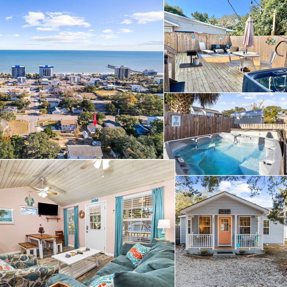 Beautiful Centrally Located Beach House w King Bed, Private Hot tub, Yard, Deck & BBQ - Myrtle Beach