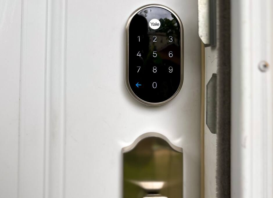 A Yale smart security lock is at the front entrance. You will use your unique security code to access the house.