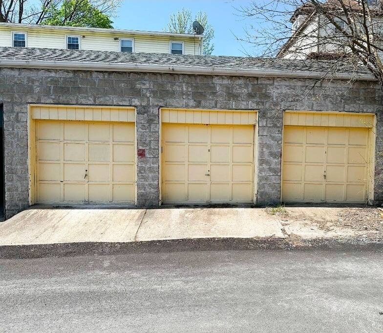 The garage on the far right is available for your stay. It is a single car garage.
