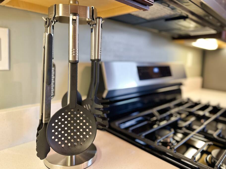 Easy access to cooking utensils if you like to use our new stainless steel appliances.