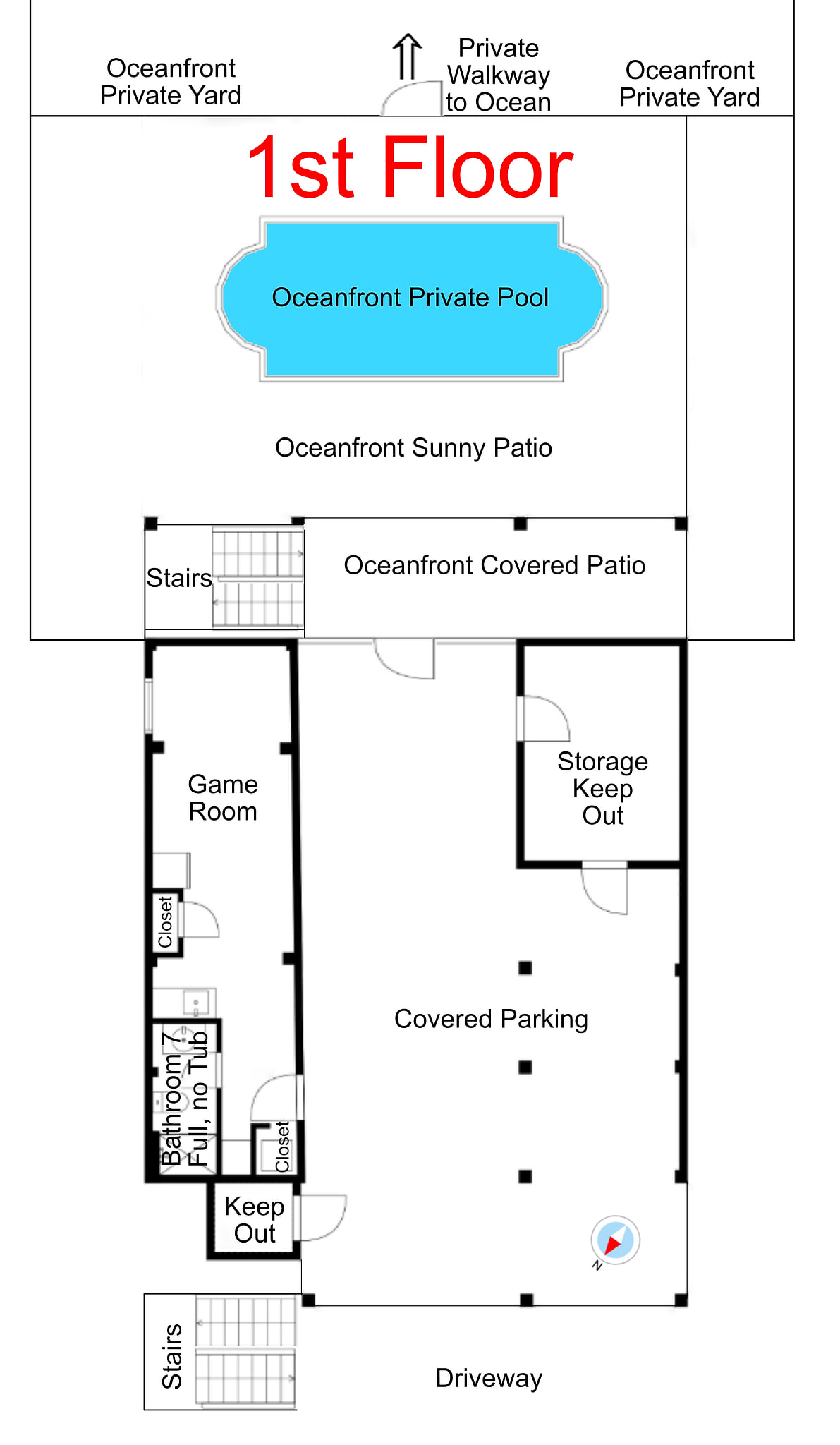 Phenomenal Oceanfront Centrally Located Huge 4k sq ft Home w Private Pool, Yard, Patio, 4 Decks, Gameroom