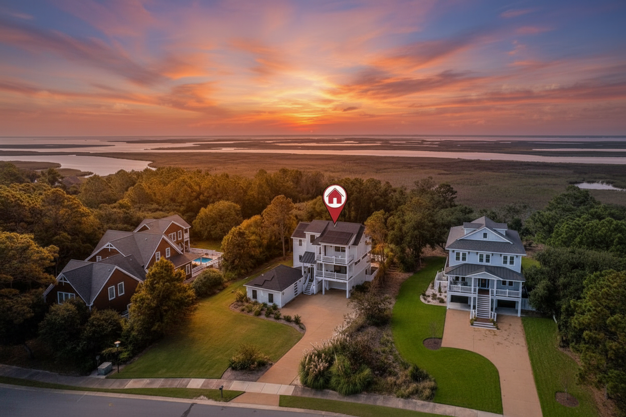 Fall in love with the Currituck Club Grand in Corolla—a stunning soundfront retreat with golden sunsets, a private heated pool, and intimate decks. Set within the prestigious Currituck Club wi
