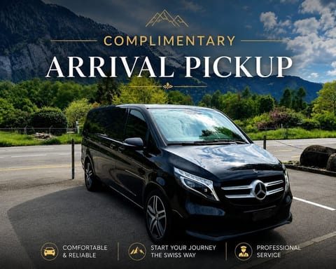 Complimentary luxury arrival pickup from Interlaken Station ✨