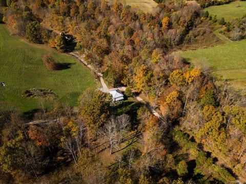 High above the trees, you can see it—a private rural escape hidden in a peaceful hollow. The schoolhouse sits beside a seasonal creek, offering quiet, space, and the chance to truly disconnect..