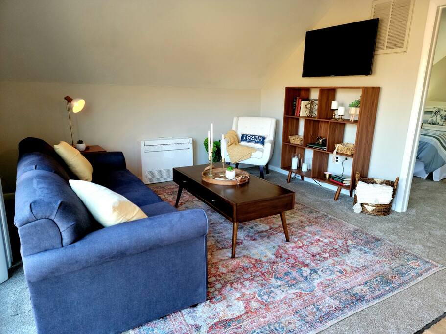 Living Room with TV - Boat House on the Brandywine - Downingtown