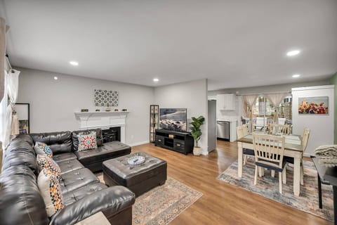 Relax in the inviting living room with elegant Moroccan décor and comfortable seating. Watch your favorite shows on the TV, gather with family or friends, enjoy a warm, cozy atmosphere that blends cultural charm with modern comfort for a perfect stay