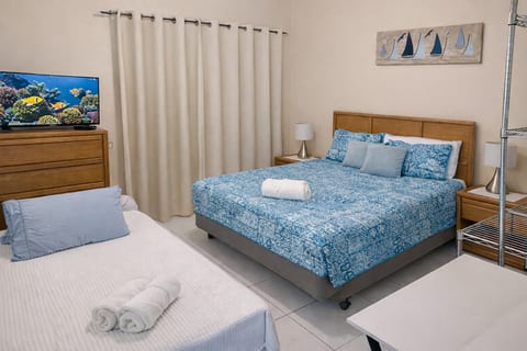 Calm Bedroom with Queen Bed plus Twin Aerobed on request. Blackout Curtains. Smart TV. New super-comfy mattress (Dec 2025)!