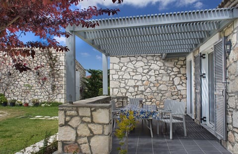The shaded patio area