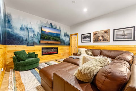 Plenty of seating for the whole family in the basement living room