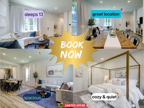 Lake Conroe Gateway offers spacious accommodations for families, sleeping 12 to 13 guests. It is cozy and provides a quiet atmosphere for a relaxing stay.