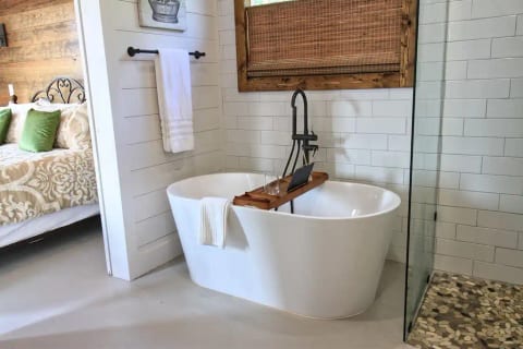Soaking tub with reading tray - unwind in the pines
