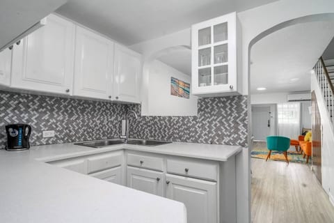 A step-free, fully equipped kitchen is located on the ground floor of the property.
