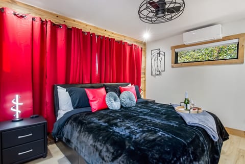 Luxurious textures and peaceful ambiance set the stage for romance. Every moment in this room feels intentional, indulgent, and serene. A cozy, modern refuge built to inspire connection and calm.