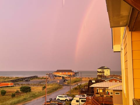 Enjoy fantastic ocean views from the covered front top deck. THE BEST VIEW of Atlantic Dreams. Watch surfers catching waves, fishing boats passing, dolphins swimming by, sunrises...the list goes on.