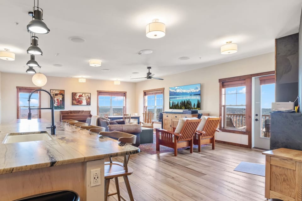 Stylish open-concept design blends comfort and mountain charm