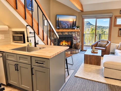Cozy real wood burning fireplace