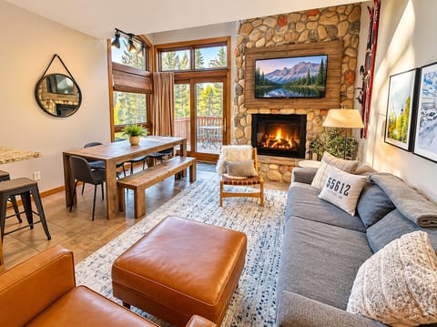 Cozy up next to the fireplace after a day on the slopes