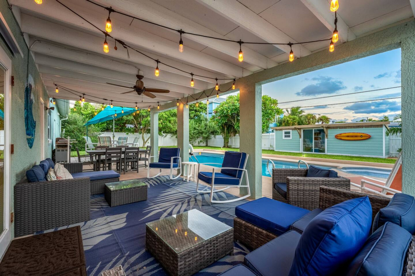 Back Patio with view of Heated Pool and Hot Tub.