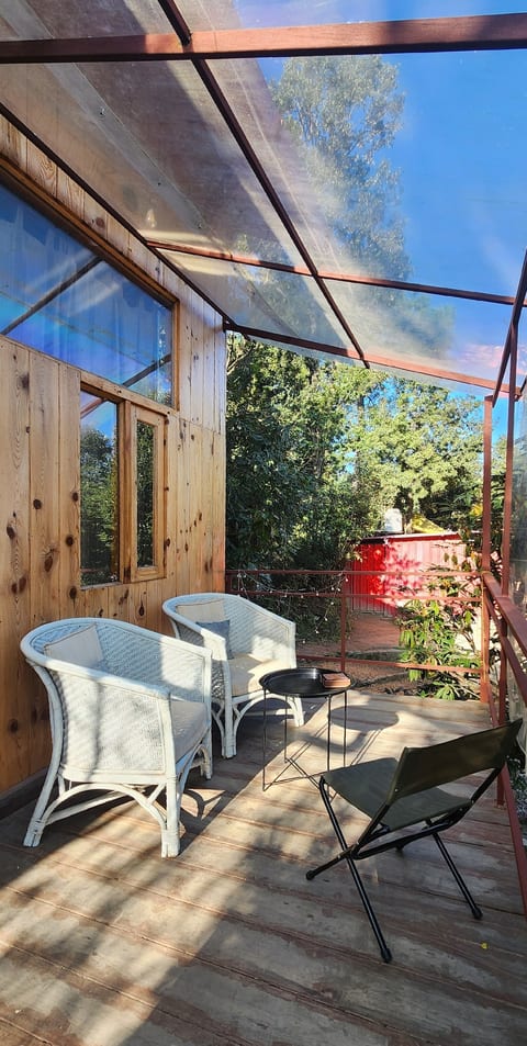 The cabin's deck sit-out for a cosy cuppa.