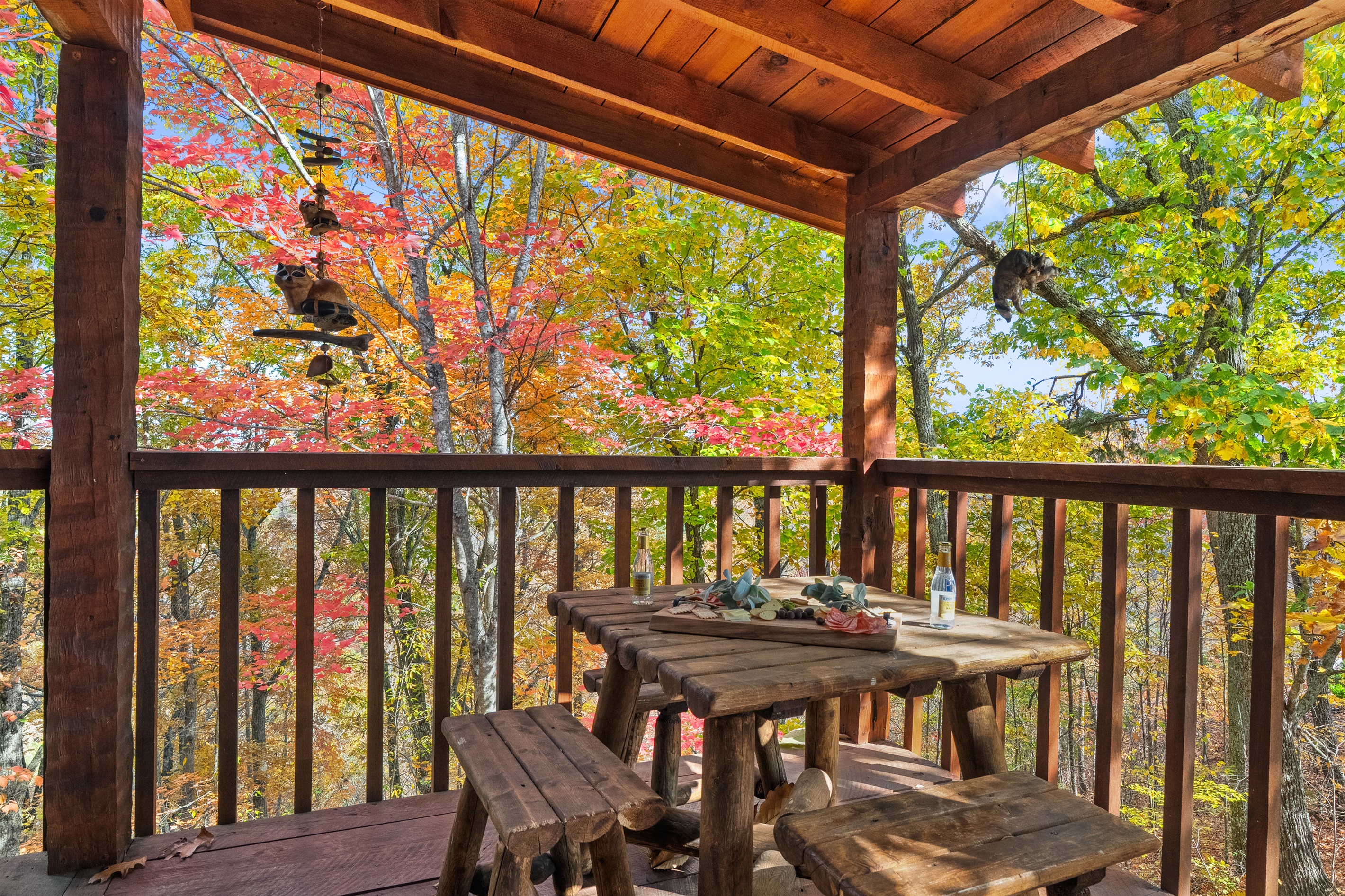 Dine among the trees — enjoy a glass of wine and a quiet meal surrounded by the peaceful Smoky Mountain forest.