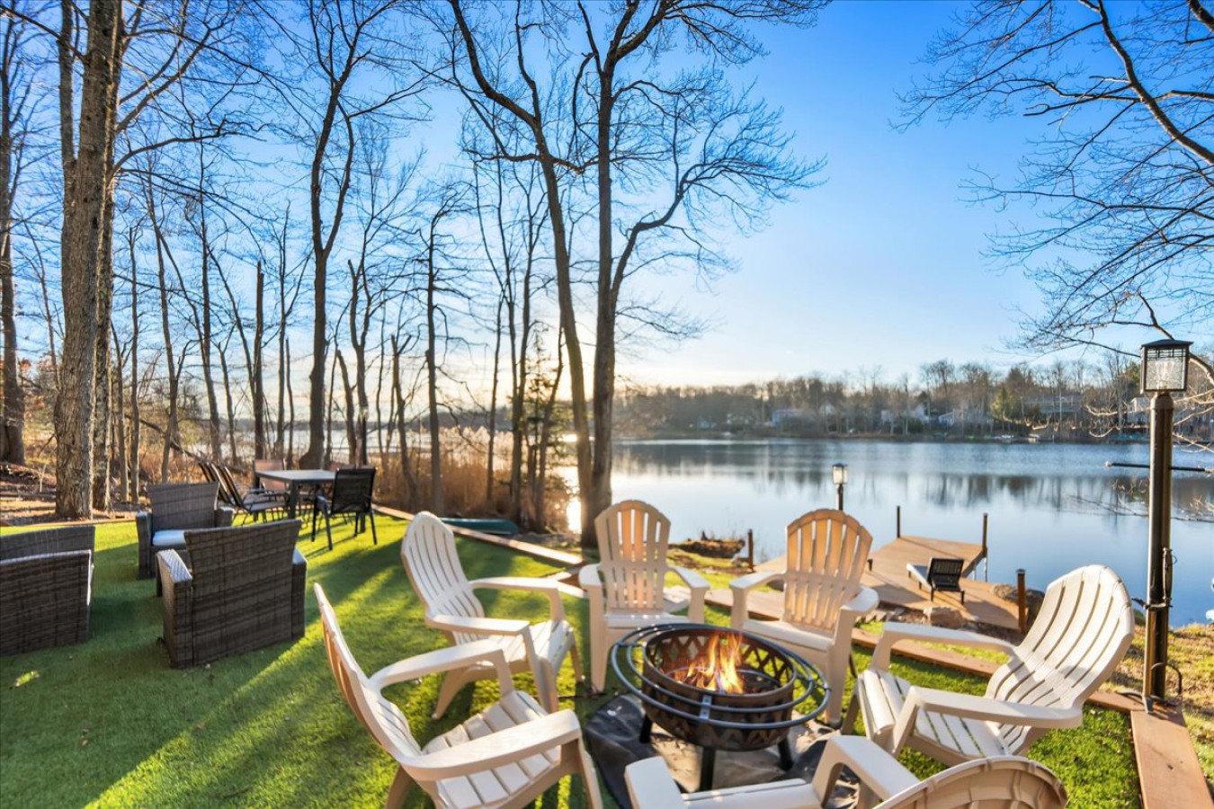 Unwind by the lake with a fire to keep you warm. Pure relaxation.
