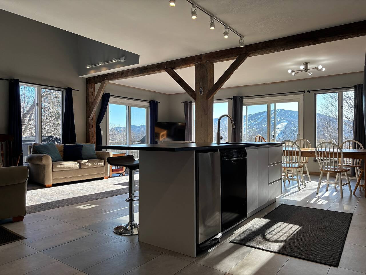 View of living room and dining room from kitchen.