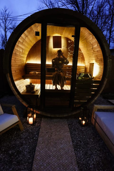 Unwind in your private barrel sauna.