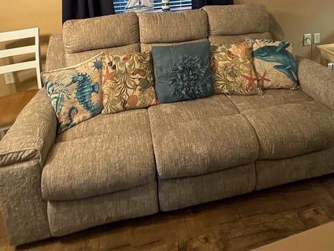 Cozy oversized sofa with coastal accents for laid-back lounging