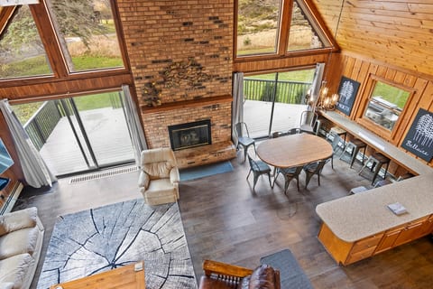 View from upstairs loft on living room & dining room.