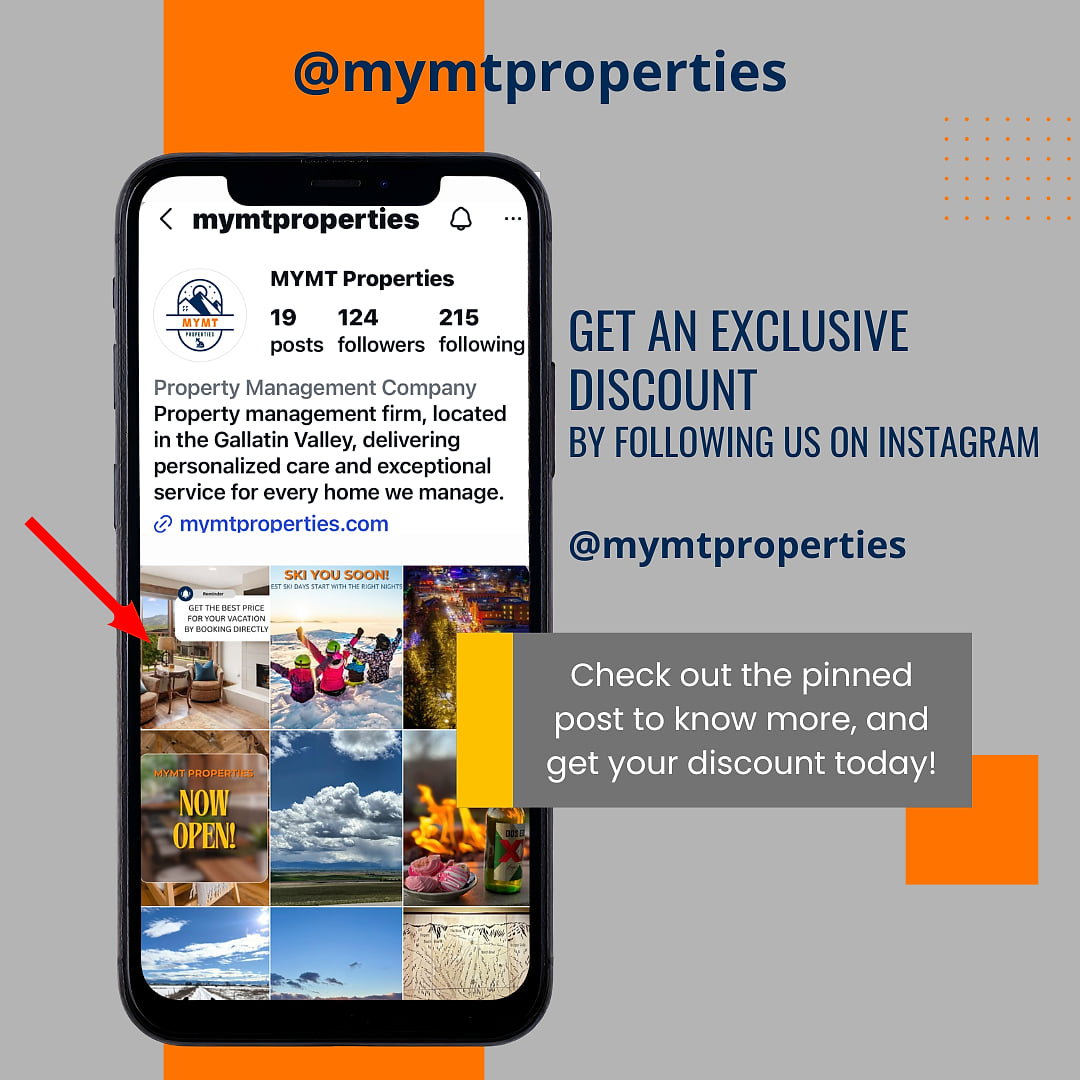 Follow @mymtproperties on Instagram for an exclusive stay discount—see pinned post!