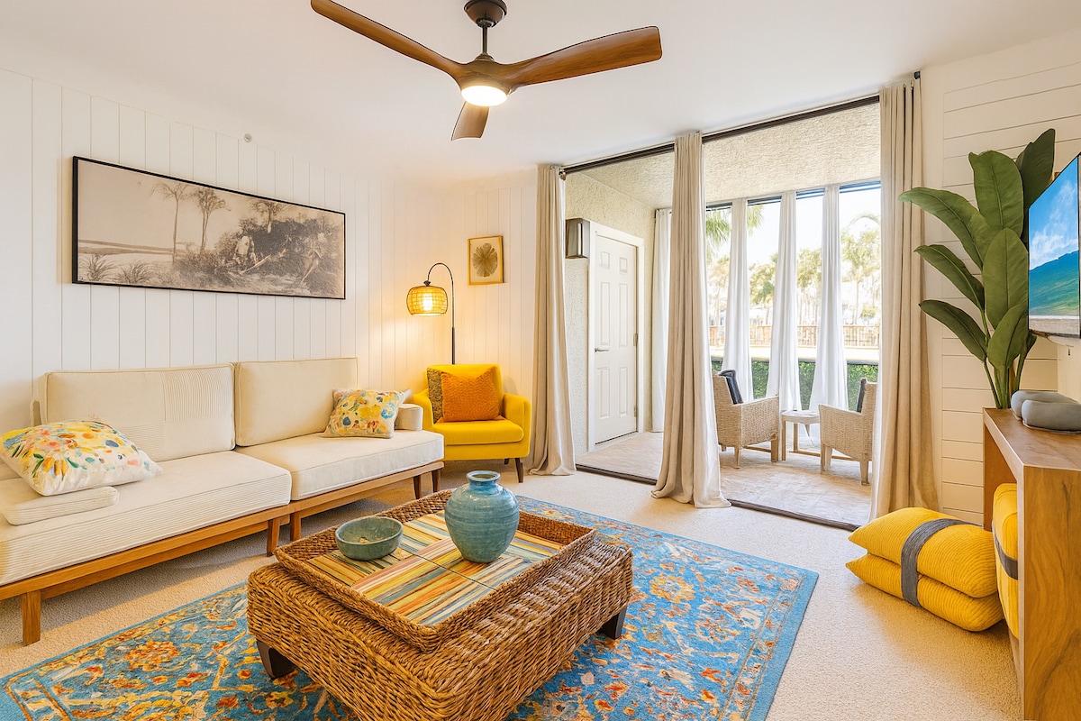 Relax in the living room and step right out to the private patio.