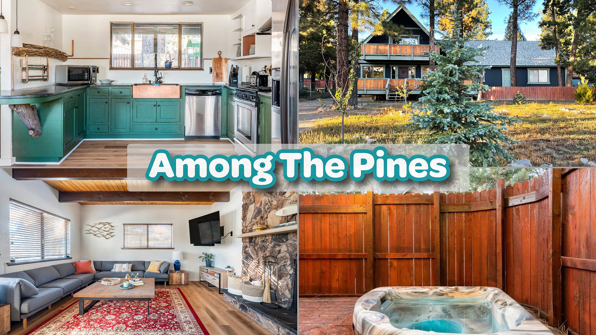 Cozy cabin with hot tub, fireplace & modern kitchen nestled among the pines.