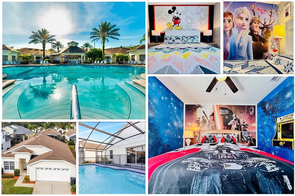 Luxury Mickey and Disney Themed Villa, with Frozen, Star Wars, Mickey rooms and private pool, watch the sunset with the kids after a long day at theme parks!