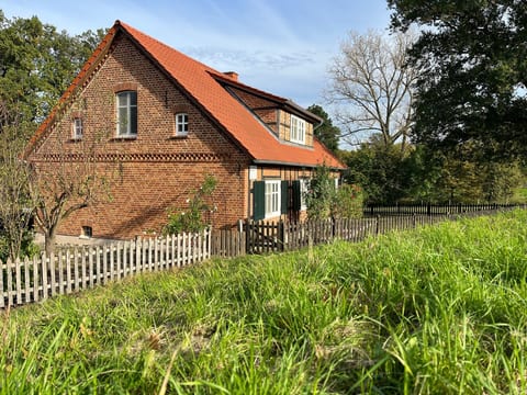 Haus Elbrose inmitten von Rosen mit Elbdeichzugang