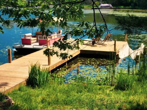 Nice 8' wide sturdy dock with  16'x16' sun deck at the end